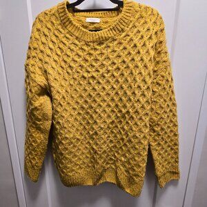 MINI DRESS Women's Korean Style Cable Knit Long Sleeves Sweater - Yellow - Large